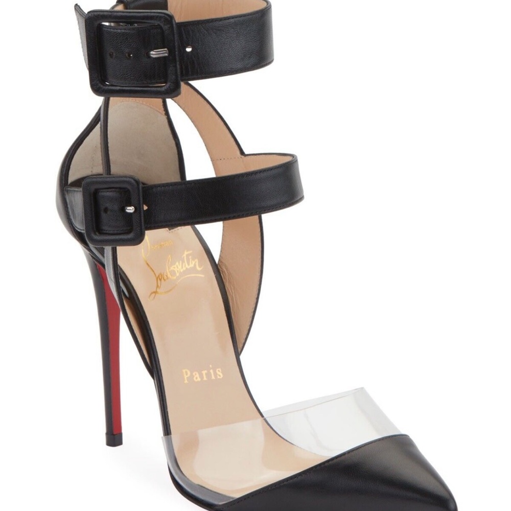 CHRISTIAN LOUBOUTIN Calfskin PVC Multimiss 100 Ankle Strap Pumps